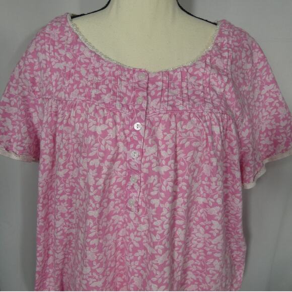 Aria Collection Cotton Nightgown 2X Pink White Flowers Plus Size Short Sleeves - Picture 3 of 7